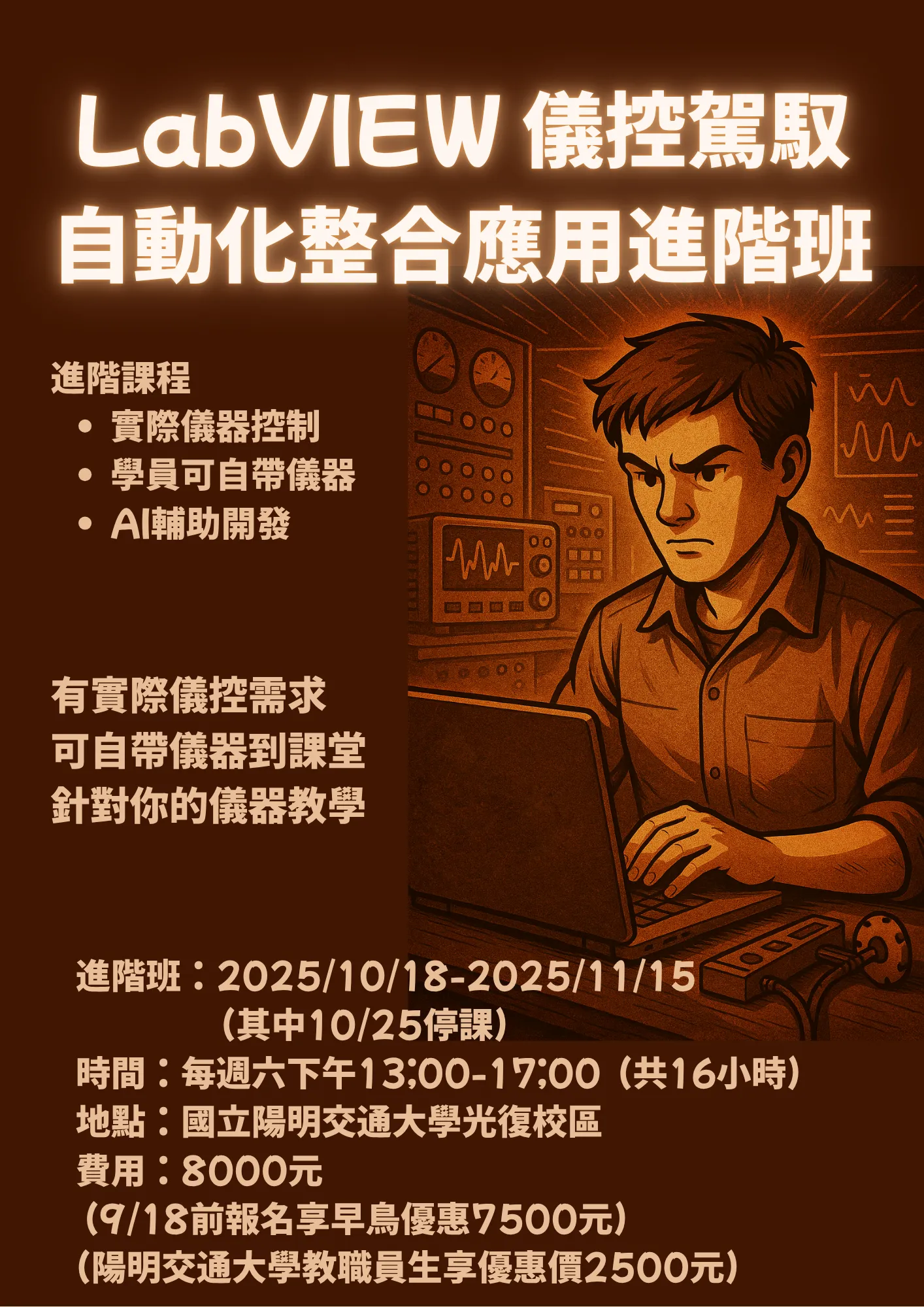 LabVIEW  儀控駕馭：自動化整合應用進階班(教職員生專屬優惠報名用,<不含在職專班學員>,請上傳教職員證或學生在學證明)